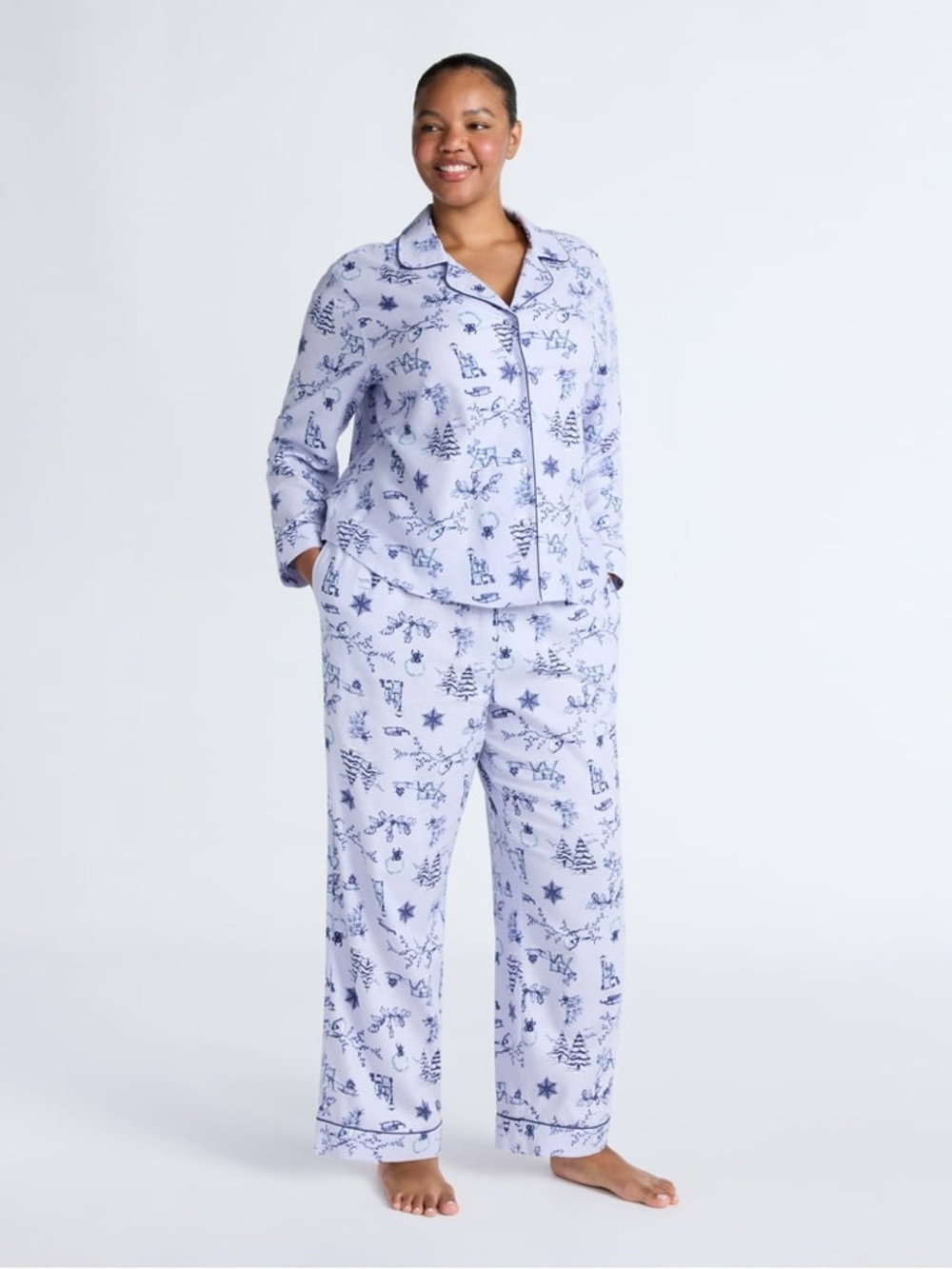 NWT Joyspun Dreamy Soft Peri Night Toile Winter Print Long Sleeve Pajama Set